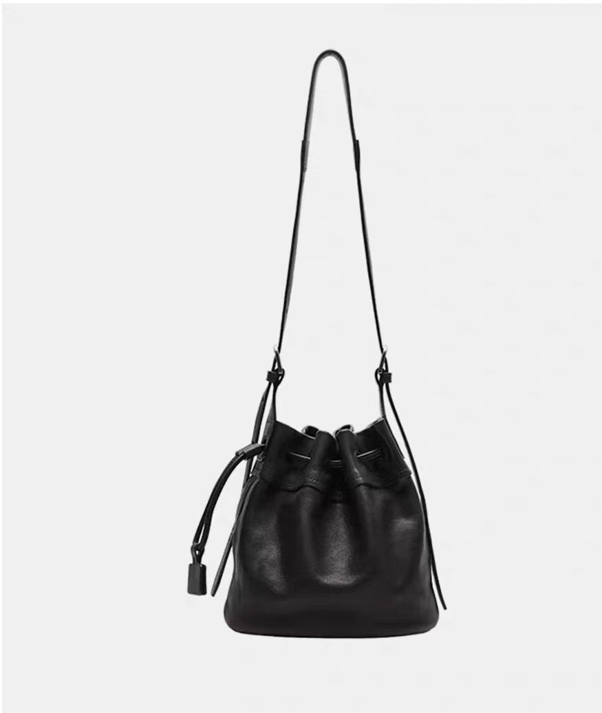 Vegetable Tanned Sheepskin Drawstring Commute Pouch Female Bags