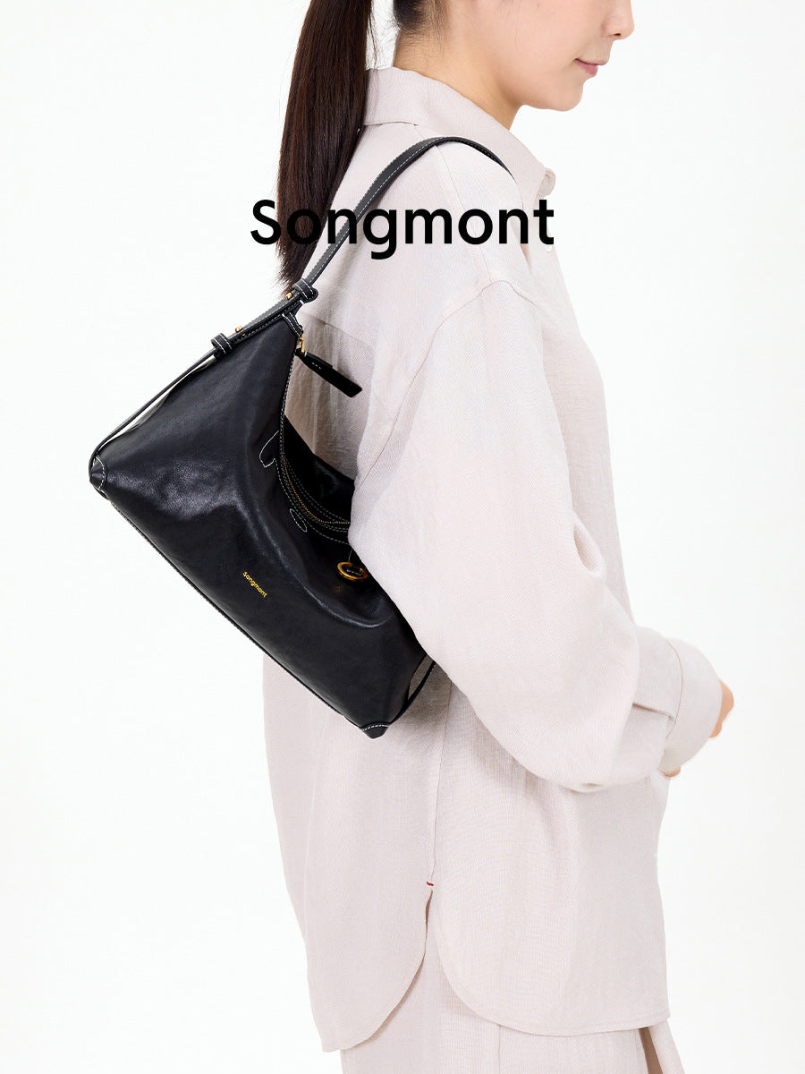 Women's Series Shallow Carpetbag Vegetable Tanning Leather Commuter Dumpling Underarm Bag