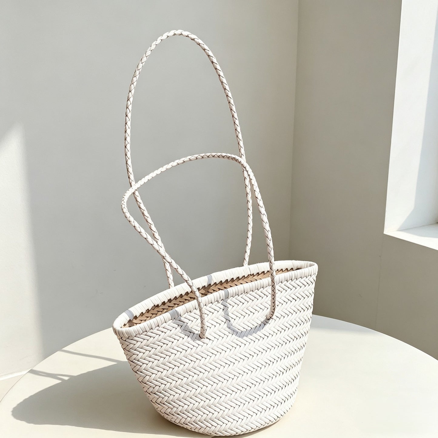 Welfare Genuine Leather Woven French Vegetable Basket Tote Bag