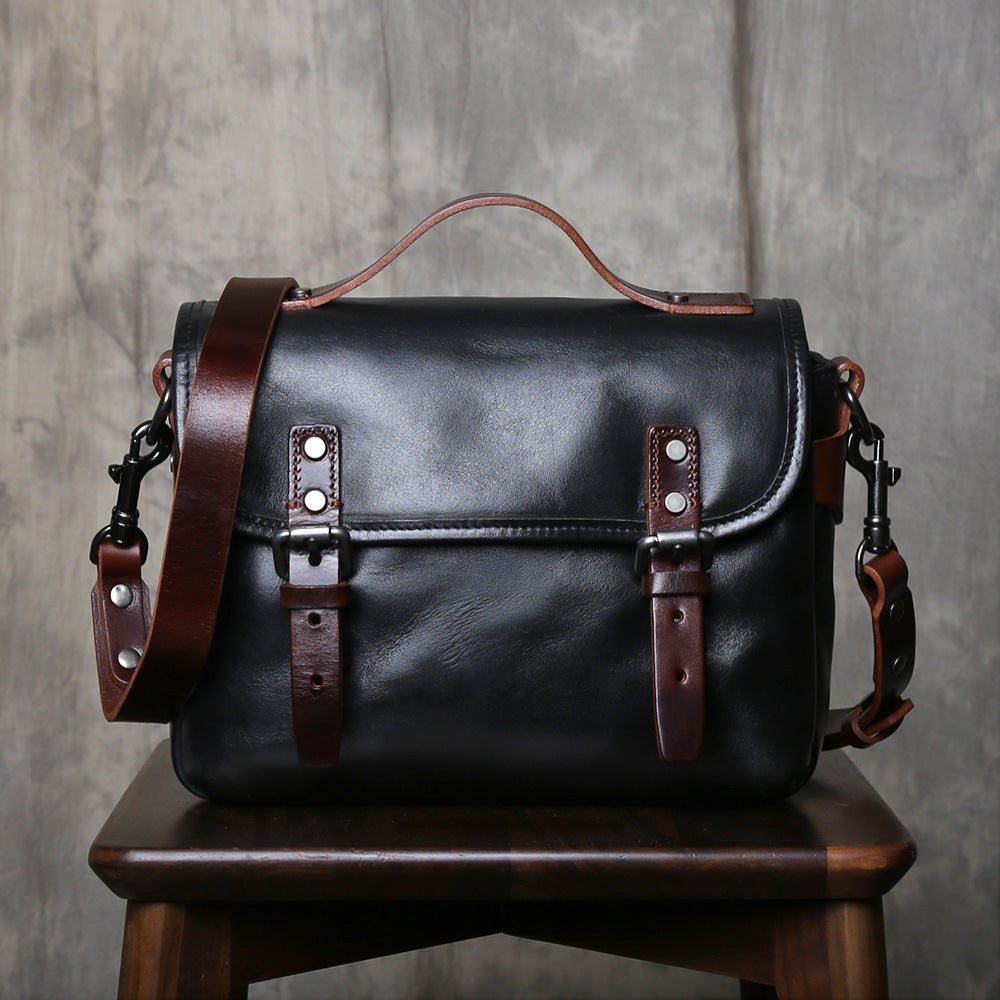 Women's & Men's Genuine Leather Handmade First Layer Cowhide Vegetable Tanned Men's Messenger Bag
