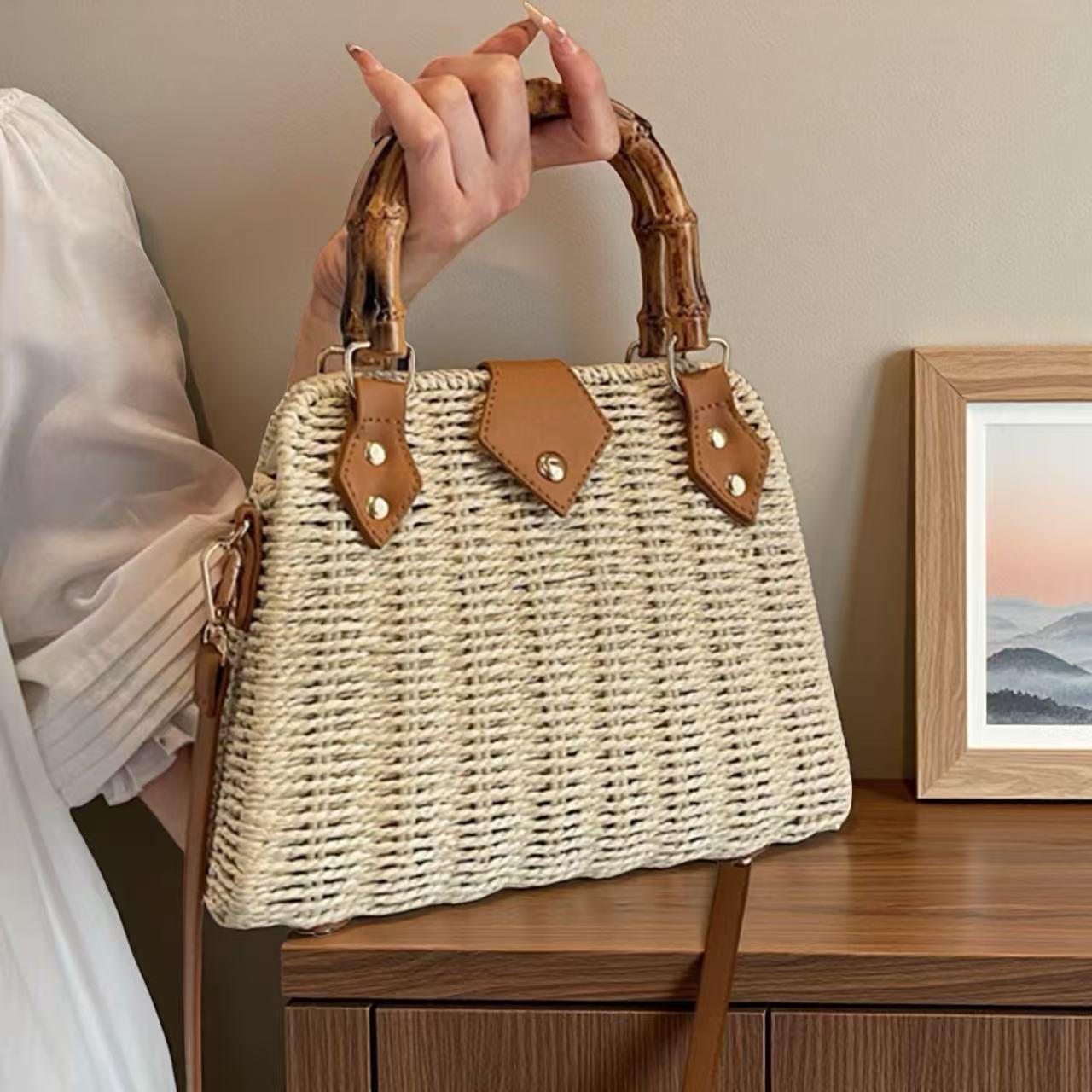 Style Bamboo Straw Fashion Portable Hand-woven Vacation Beach Paper Women's Handbag