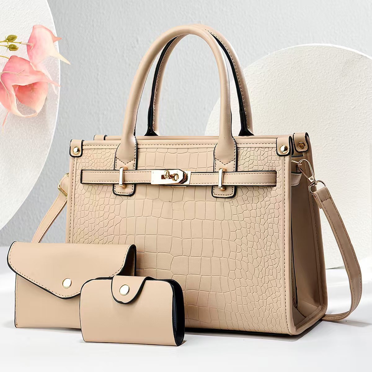 Three-piece Crocodile Pattern Large Fashion Elegant Birthday Handbags