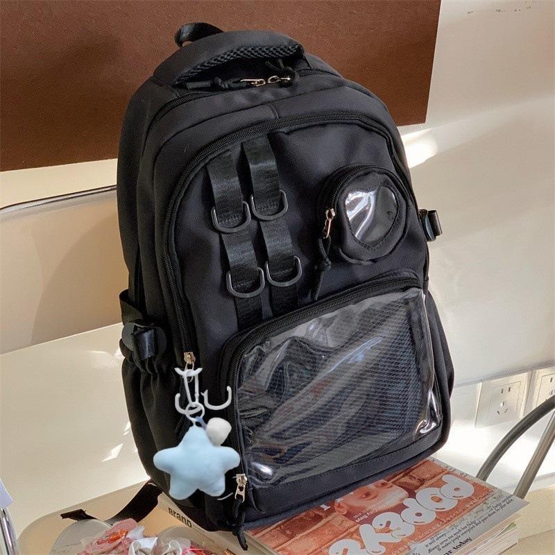 Style College Transparent Solid Color Bar Cartoon Junior Senior Leisure Backpack