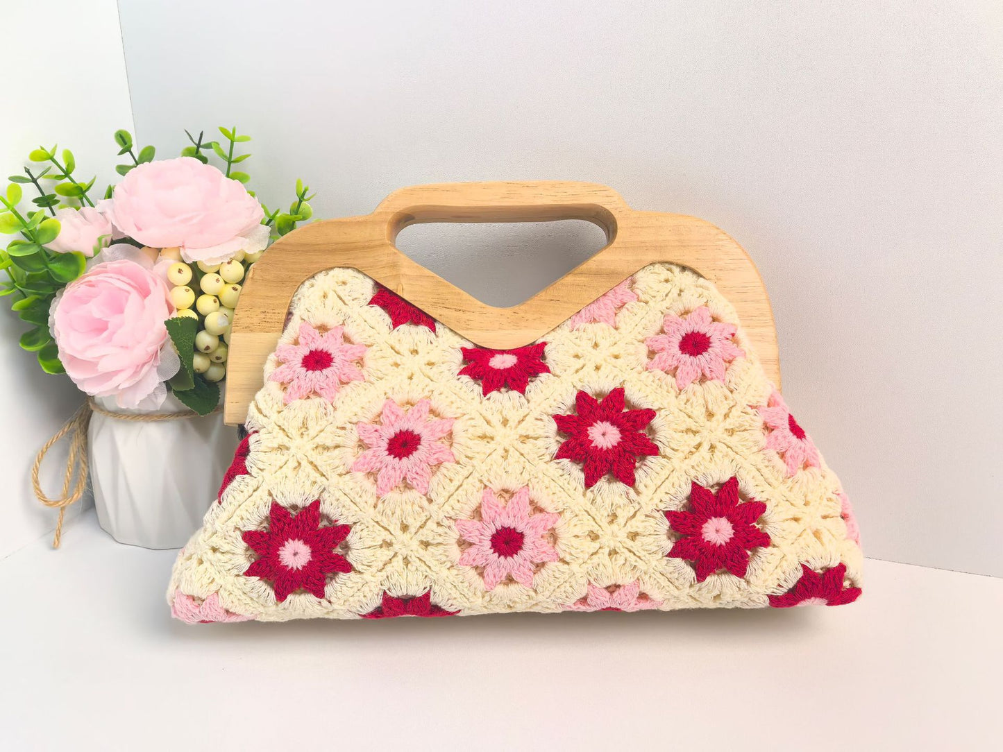 Women's Handmade Cotton Exquisite Pattern Crocheted Hollow Woven Knitted Bags