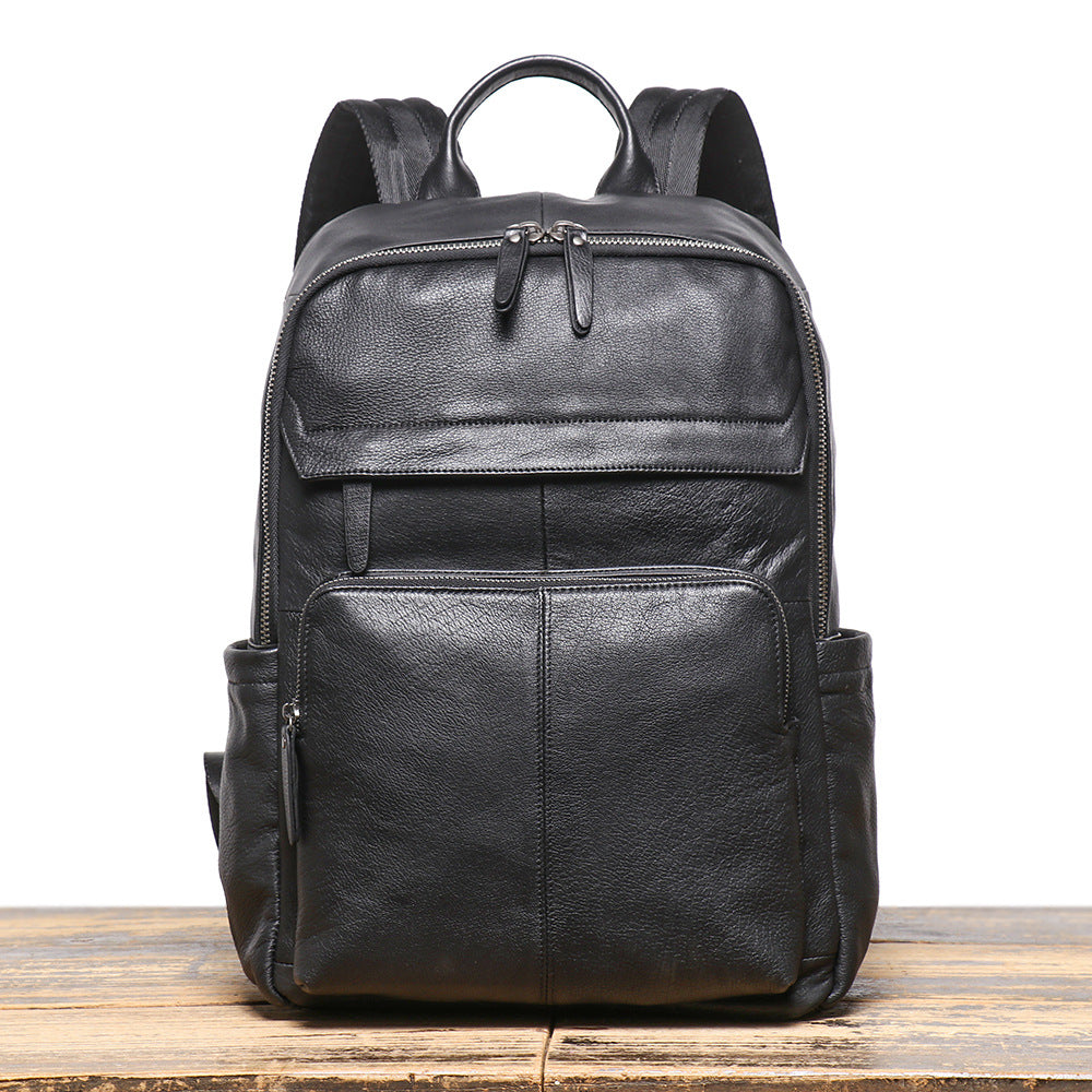 Men's Leather Top Layer Large Capacity Computer Leisure Backpack