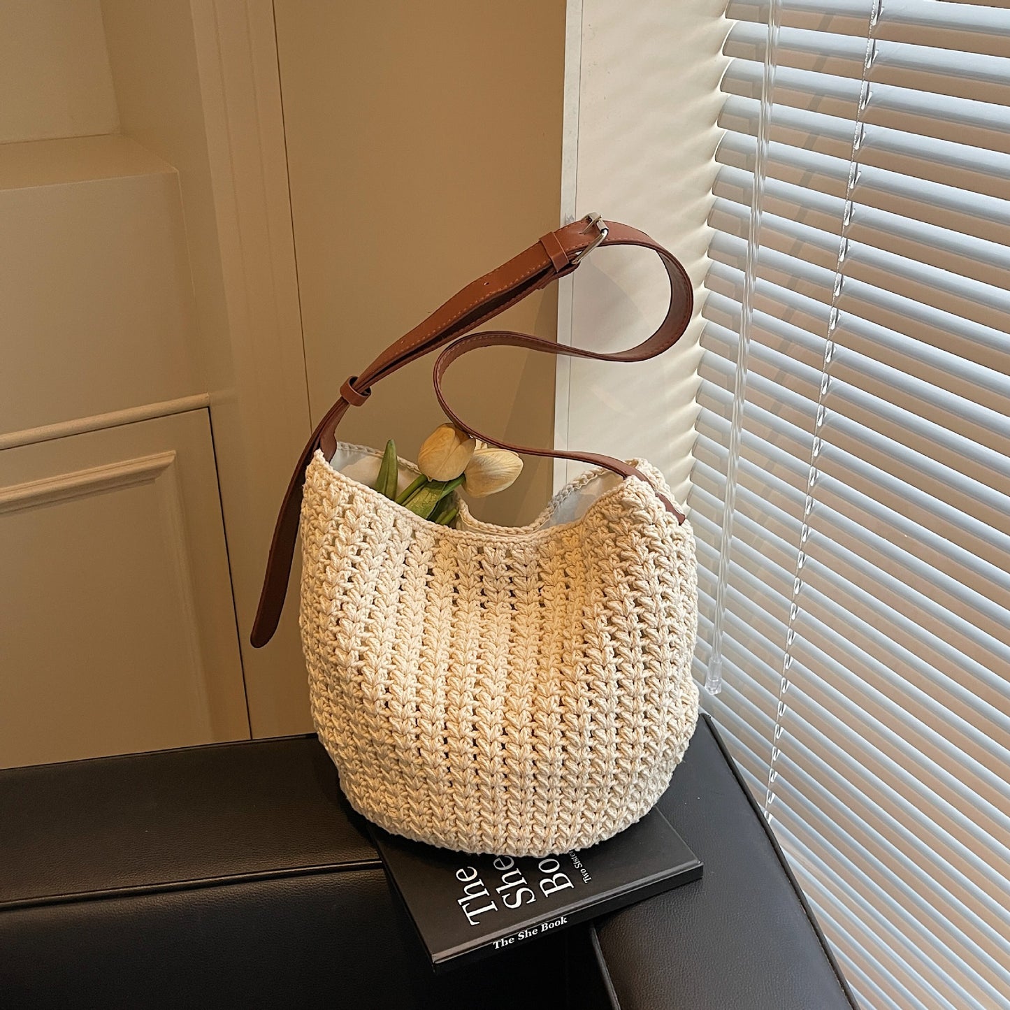 Fashionable Knitted Vegetable Basket Simple Beach Woven Bucket Bag