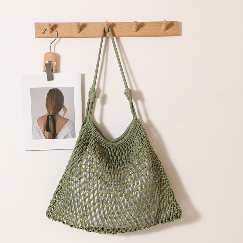 Fashion Fan-shaped Large Cotton Thread Woven Capacity Hollow Straw Seaside Women's Shoulder Bag
