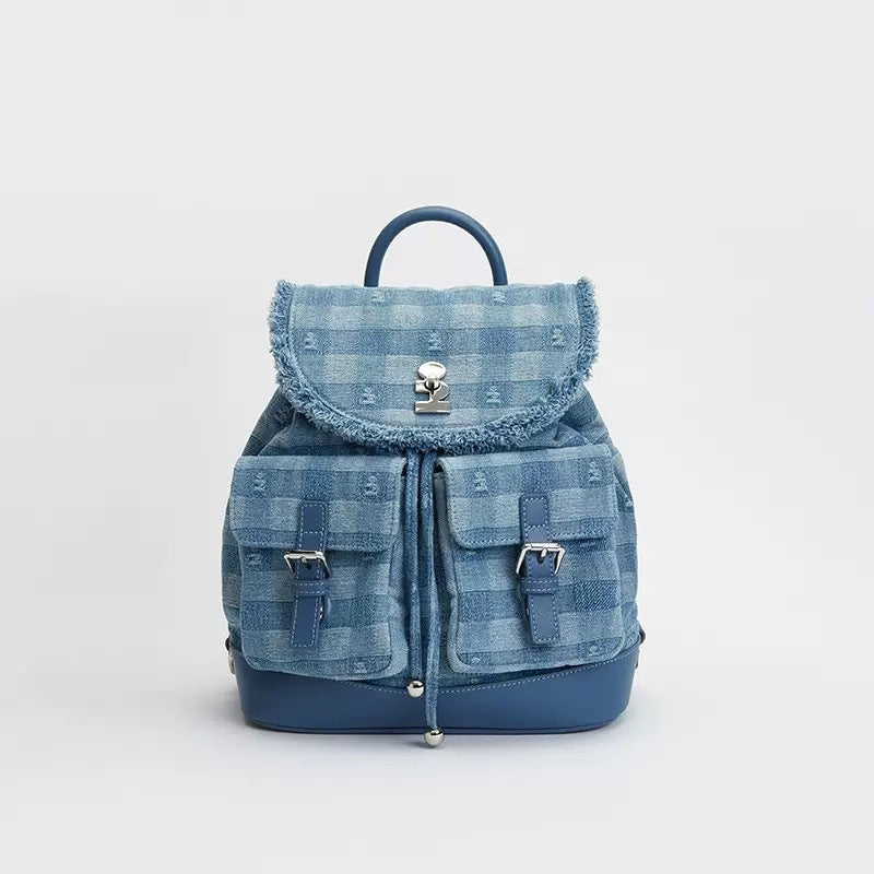 Imagination Denim Drawstring Double Pocket Tassel Large Backpacks