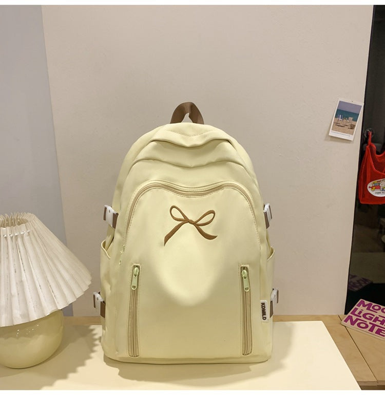 Women's Solid Color Cute Bow Early High Outdoors Leisure Backpack