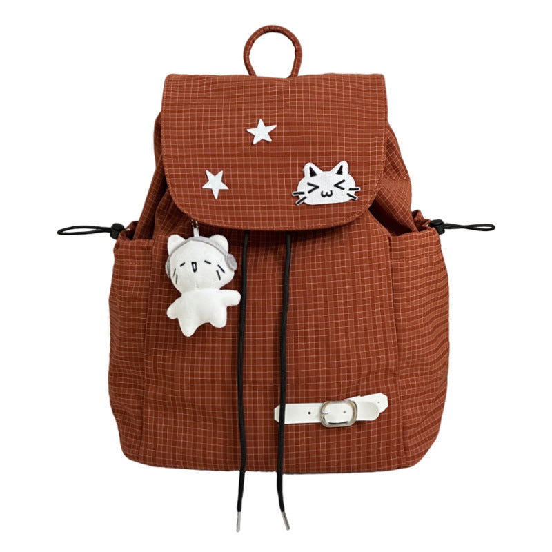 Women's Cute Cartoon Checked Junior High Lightweight Backpacks