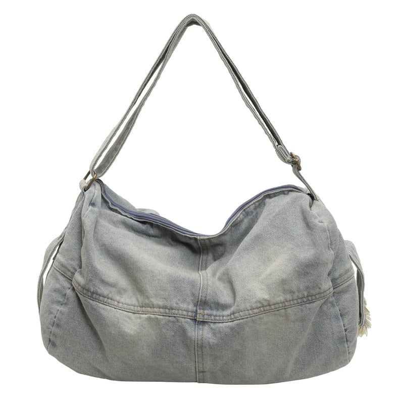 Women's Large Capacity Denim Retro Distressed Underarm Tote Bags