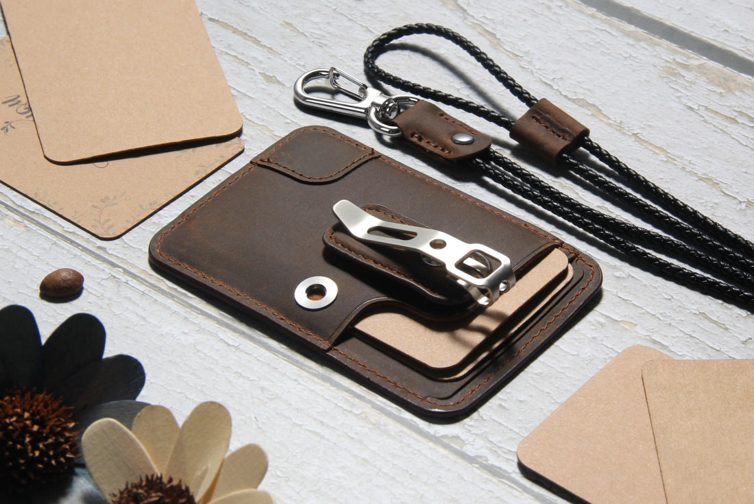 Genuine Leather Crazy Horse Work Bus Access Card Holder