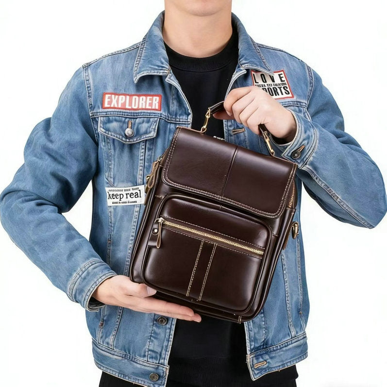 Men's First Layer Leather Vertical Business Bags
