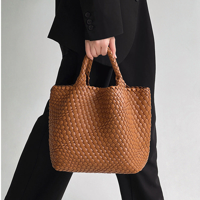 Women's Woven Vegetable Basket Portable Soft Leather Women's Handbag