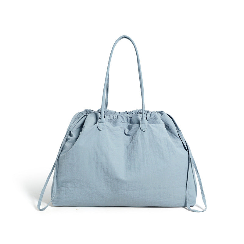 Large Capacity Nylon Lightweight Drawstring Pull String Commute Women's Shoulder Bag