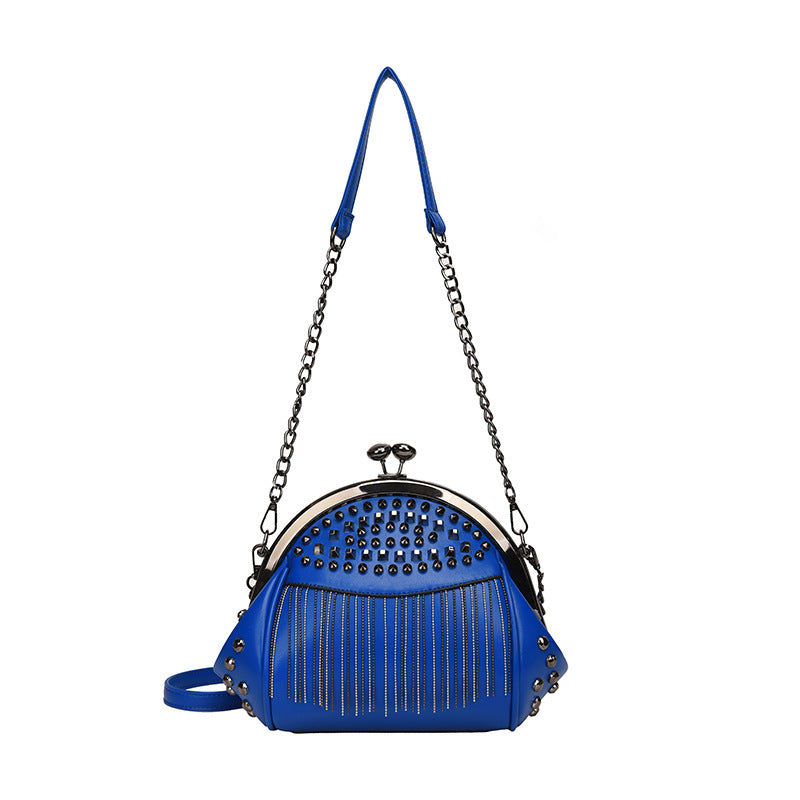 Women's Fashion Rivet Tassel Chain Versatile Portable Clip Bags