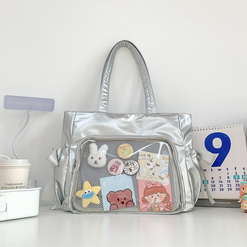 Bow Pain Large Food Intake Satin For Class Women's Shoulder Bag