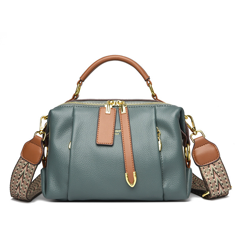 Women's Pure Leather Contrast Color Soft Fashion Women's Messenger Bag