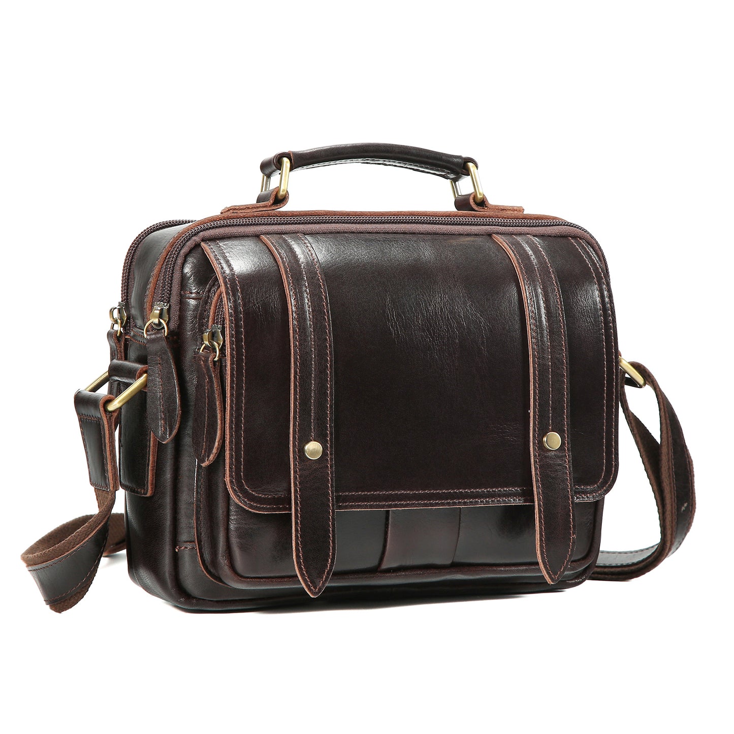 Men's Cowhide Retro Oil Wax Skin Large Men's Messenger Bag