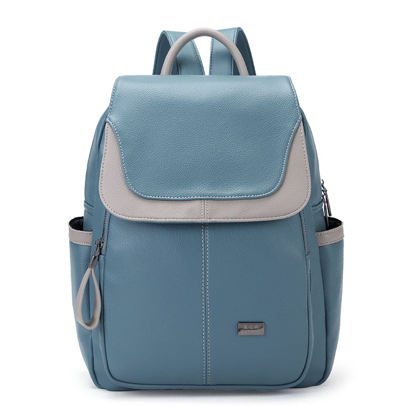 Soft Leather Large Capacity Contrast Color Women's Backpack