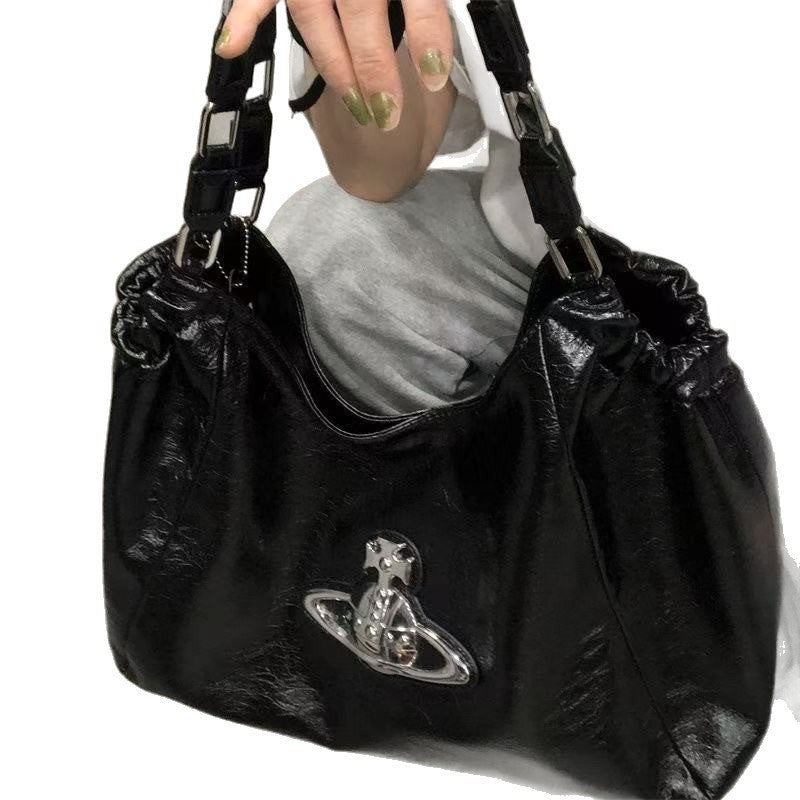 Women's High Version Rear Hobo Saturn Lychee Pattern Underarm Bag