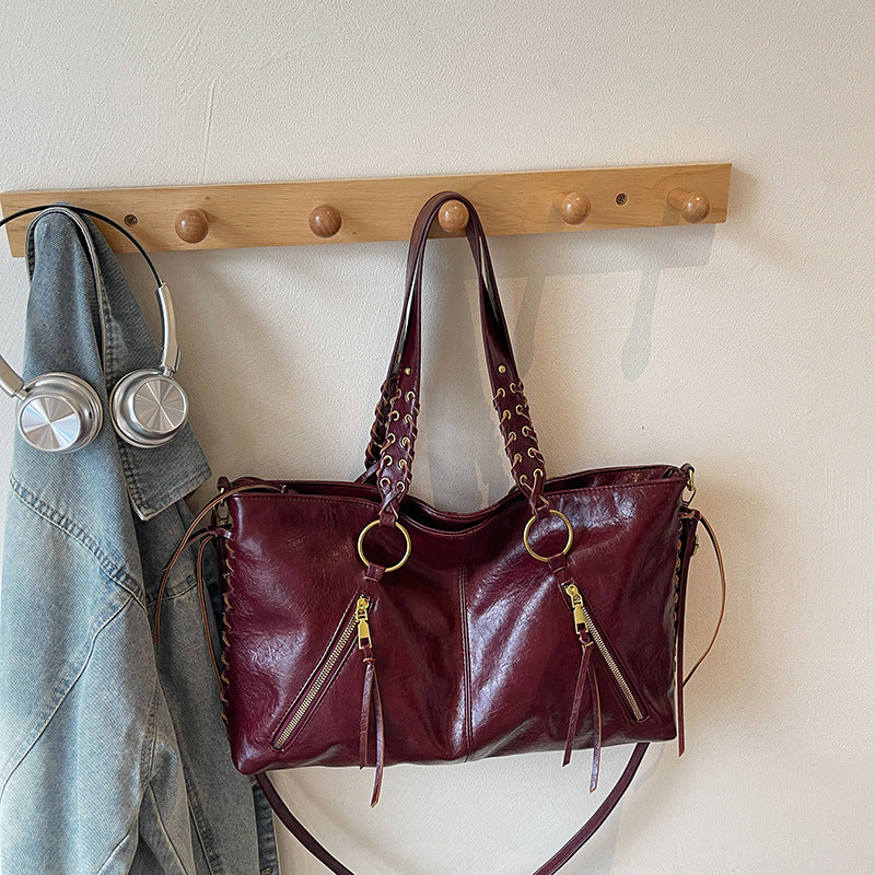 Women's Retro Large Capacity With Rope Underarm Tote Bag