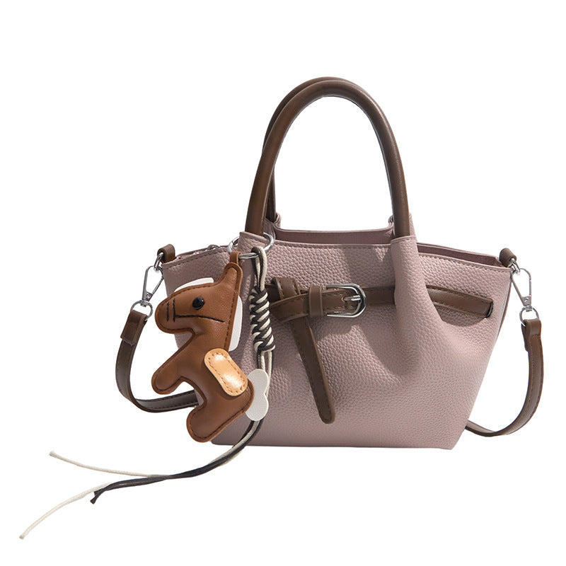 Women's Retro Contrast Color Hand Holding Workplace Style Bucket Bag