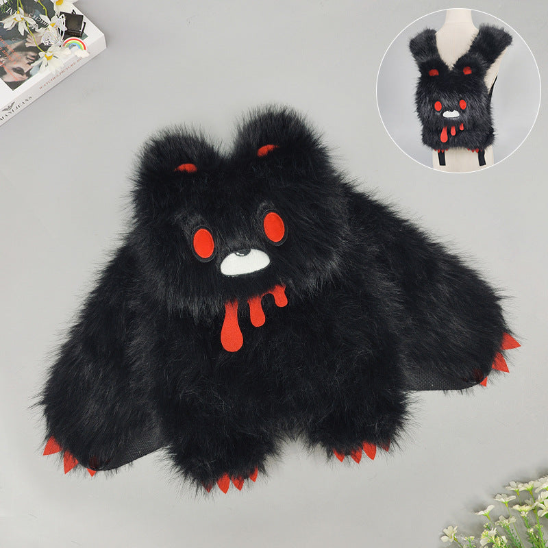 Heavy Metal Rock Gothic Style Niche Bear Cartoon Plush Women's Backpack