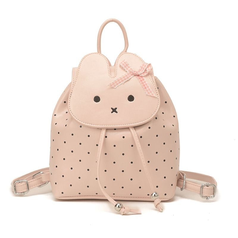 Women's Miffy Rabbit Drawstring Design Cute Bow Polka Dot Backpacks