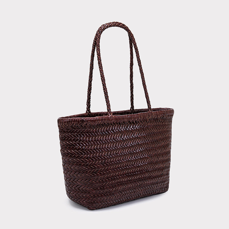 First Layer Cowhide Woven French Style Vegetable Tote Bag