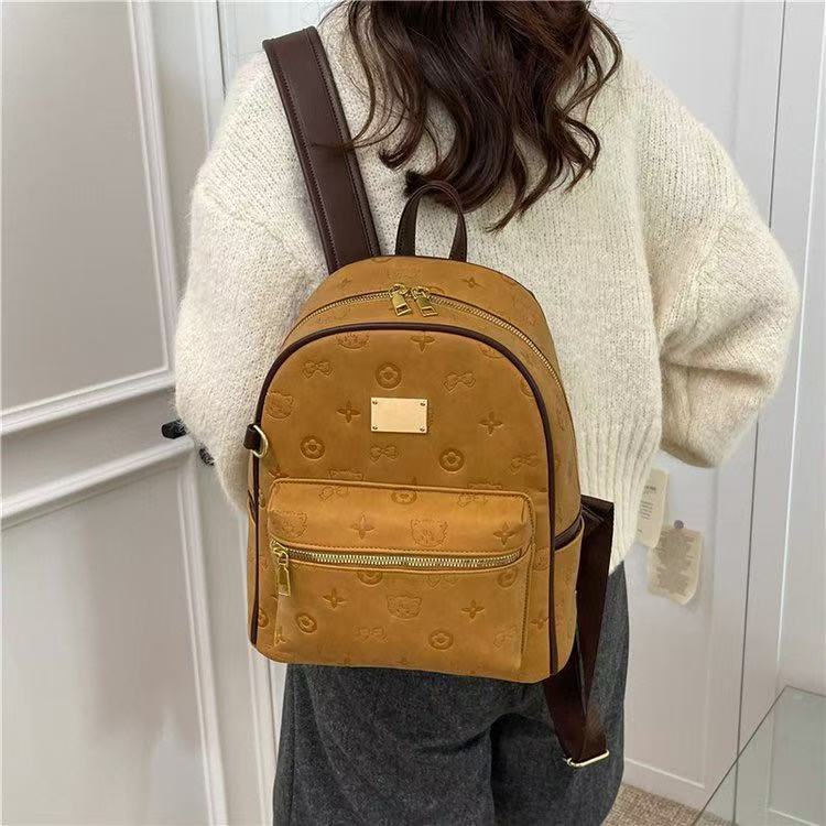 Women's Korean Cartoon Cute Hello Kitty Design Vintage Leopard Print Leisure Backpack