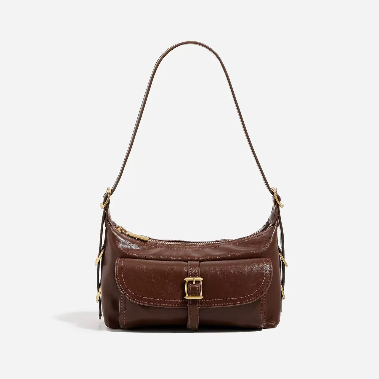 Women's Retro Oil Wax Skin Fashion Motorcycle Underarm Bag