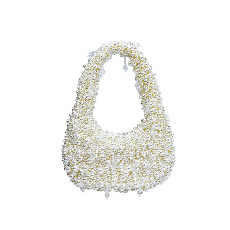 French Retro High-grade Handmade Beaded Imitation Pearl Dumplings Banquet Women's Handbag