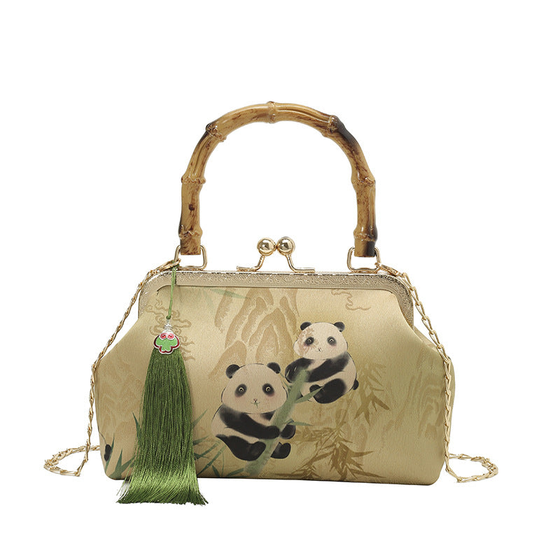 Panda Climbing Bamboo Wooden Fashion Tassel Women's Handbag