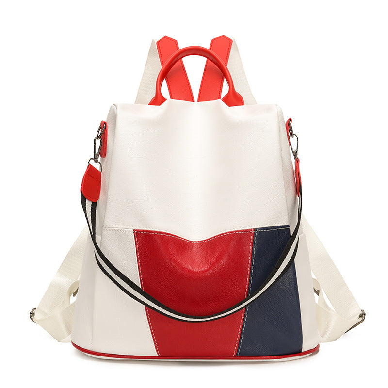 Women's Color Matching Soft Leather Fashion Practical Out Backpacks