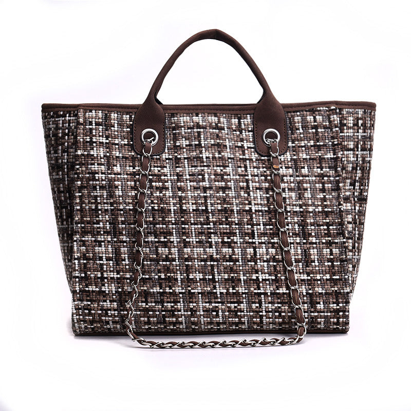 Women's Korean Fashion Plaid Contrast Color Chain Bucket Bags