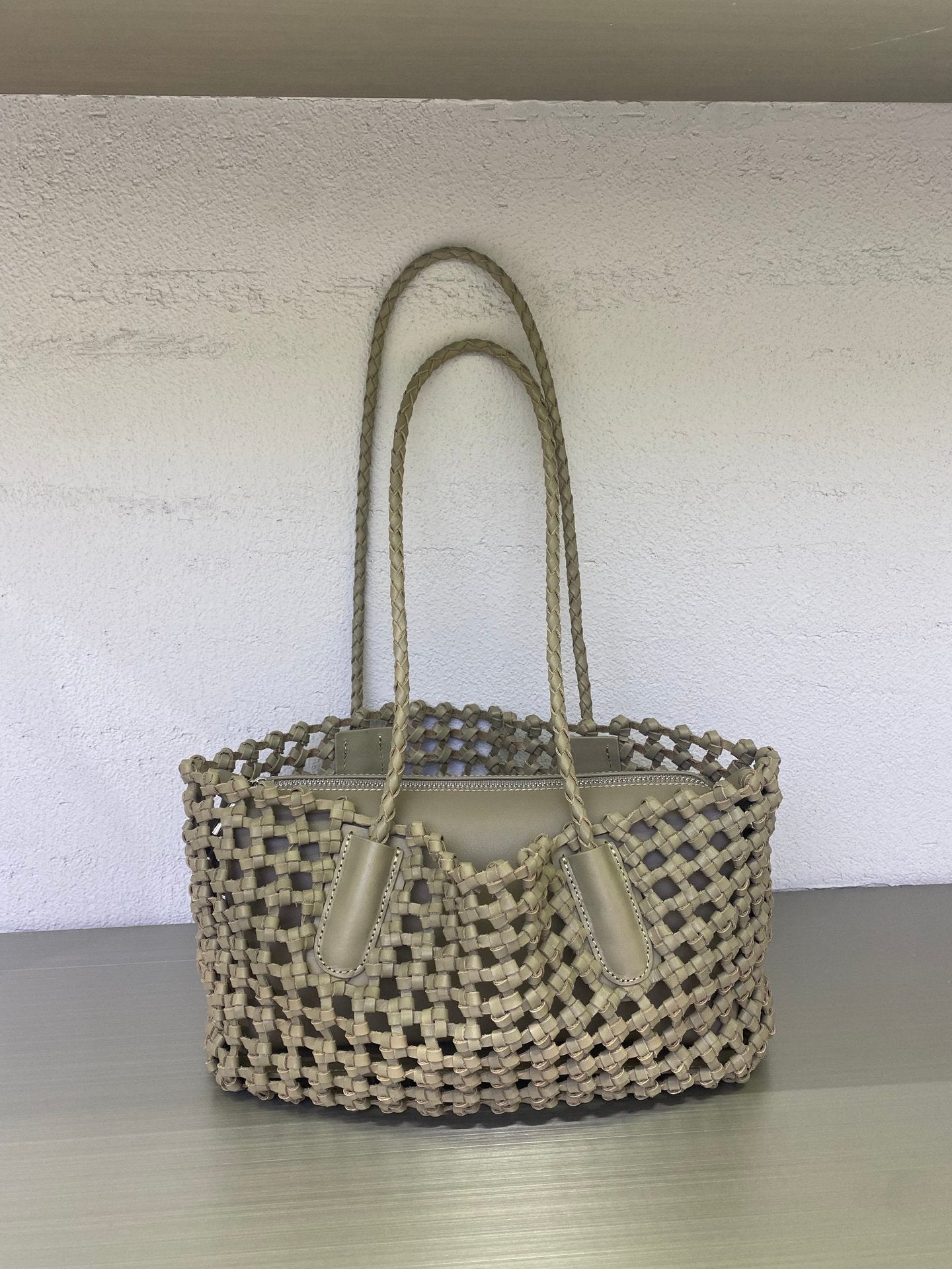 Vegetable Tanning Cowhide Hollow Design Woven Genuine Bags