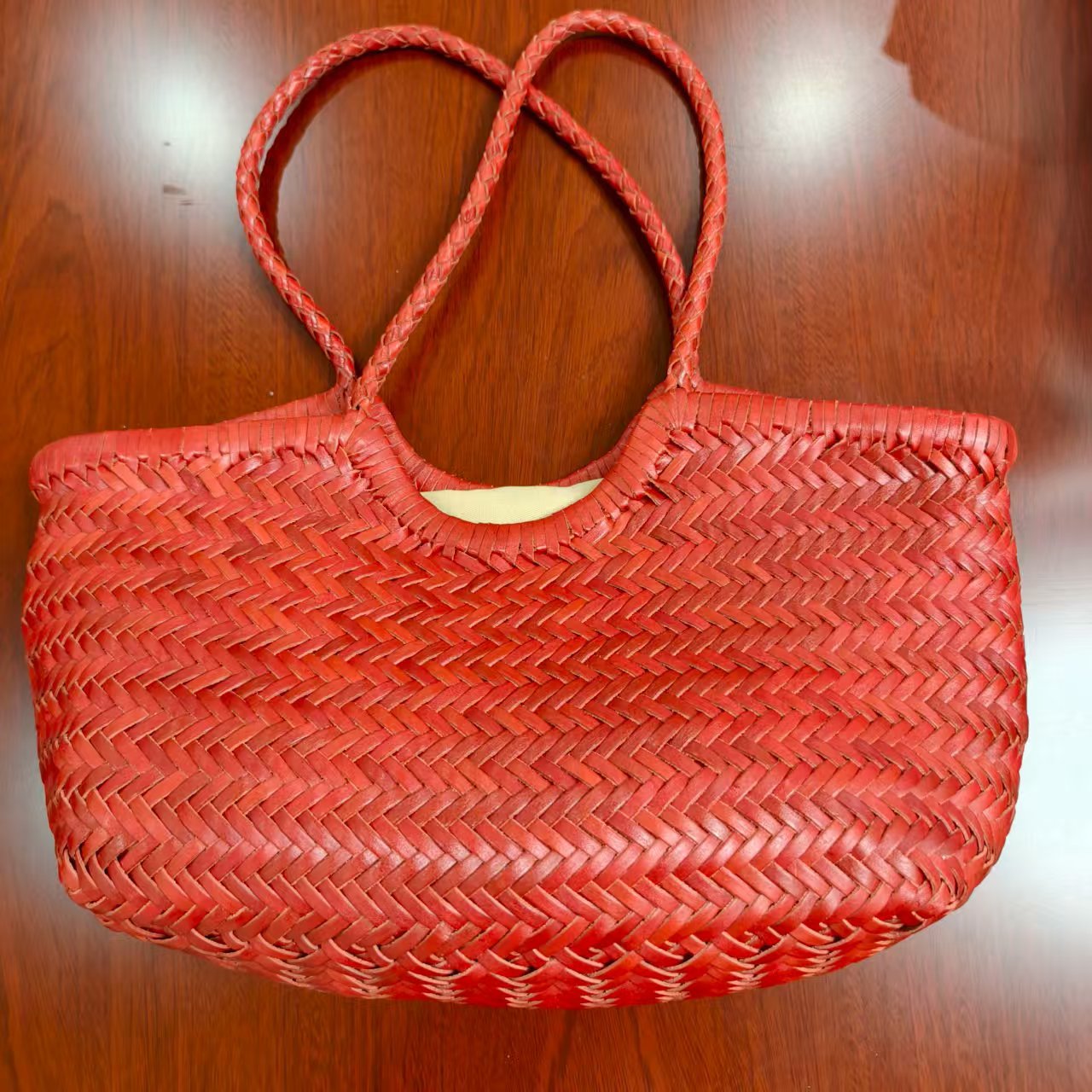 Woven Vintage First Layer Cowhide Vegetable Basket Tote Bag