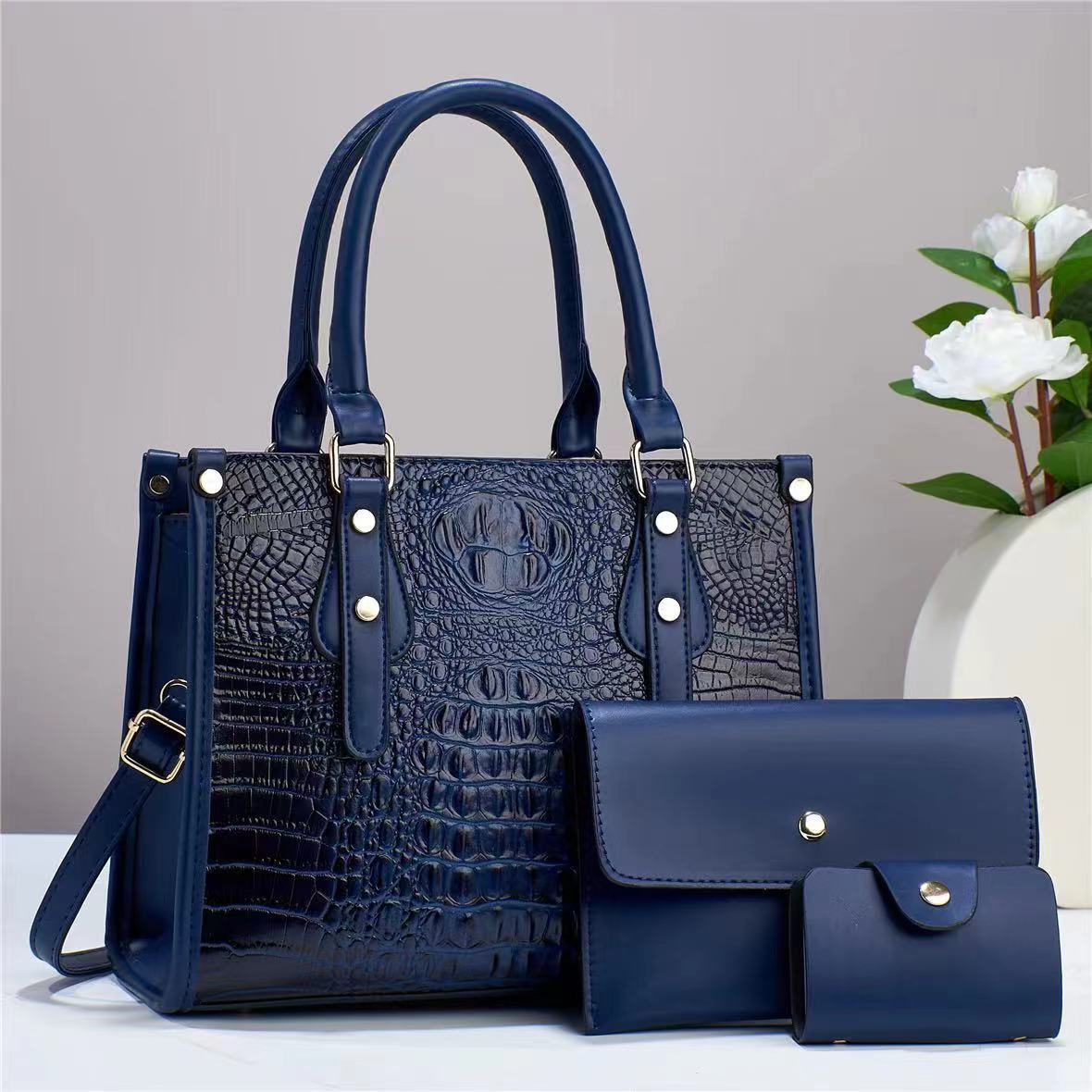 Women's Embossed Three-piece Fashion Portable Large Capacity Bags