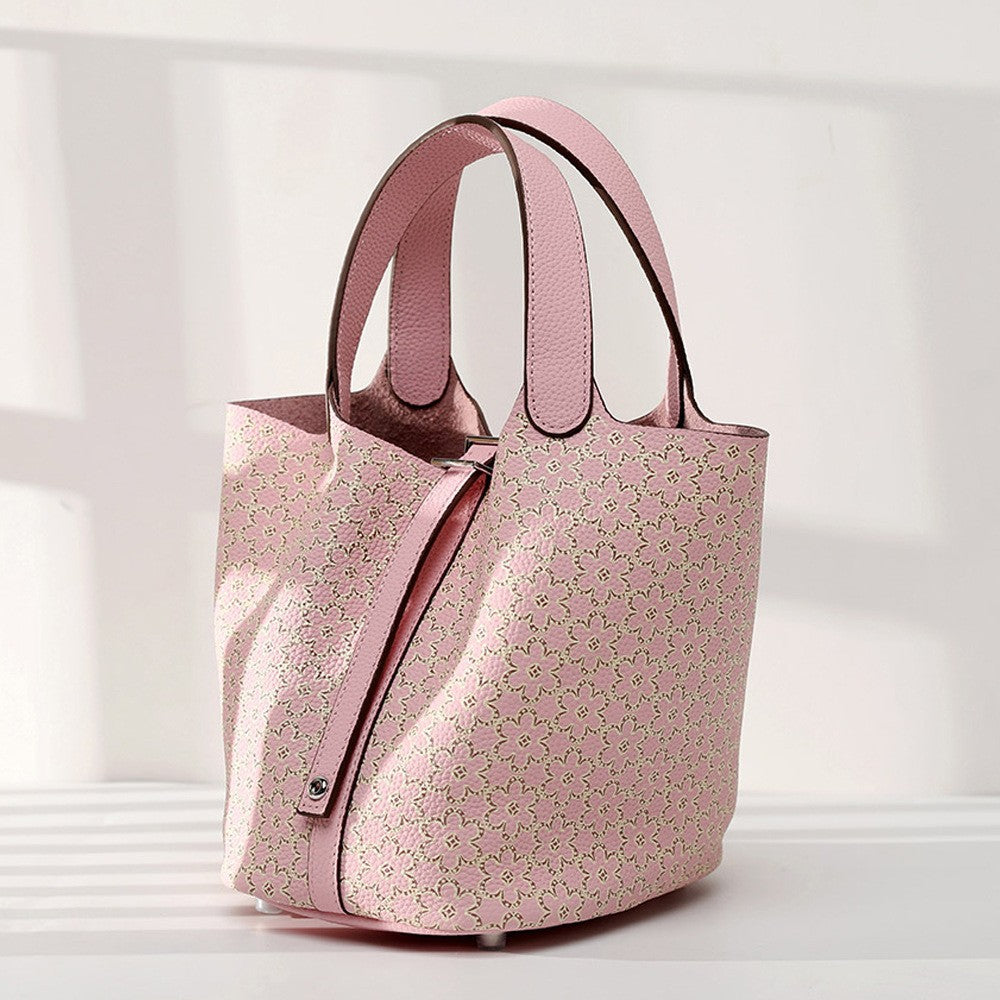 Women's Cowhide Painted Vegetable Basket Portable Adjustable Strap Bags
