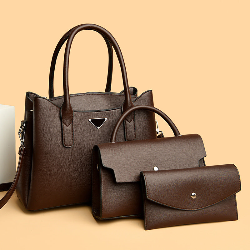 Women's Hand Three-piece Litchi Pattern Large Capacity Bags