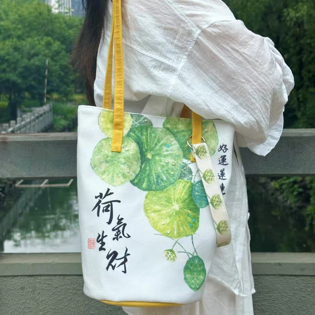 Money Hydrangea Pattern Brocade Bright Future Scenic Area Cultural Creative Bucket Bag