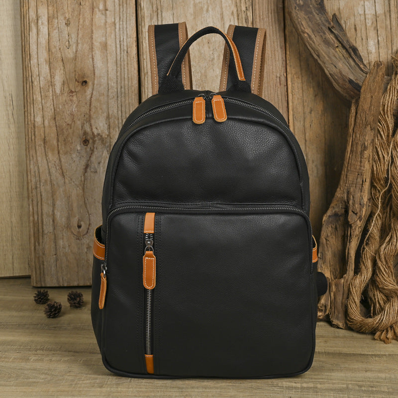 Women's & Men's Retro Leather First Layer Cowhide Large Capacity Contrast Backpacks