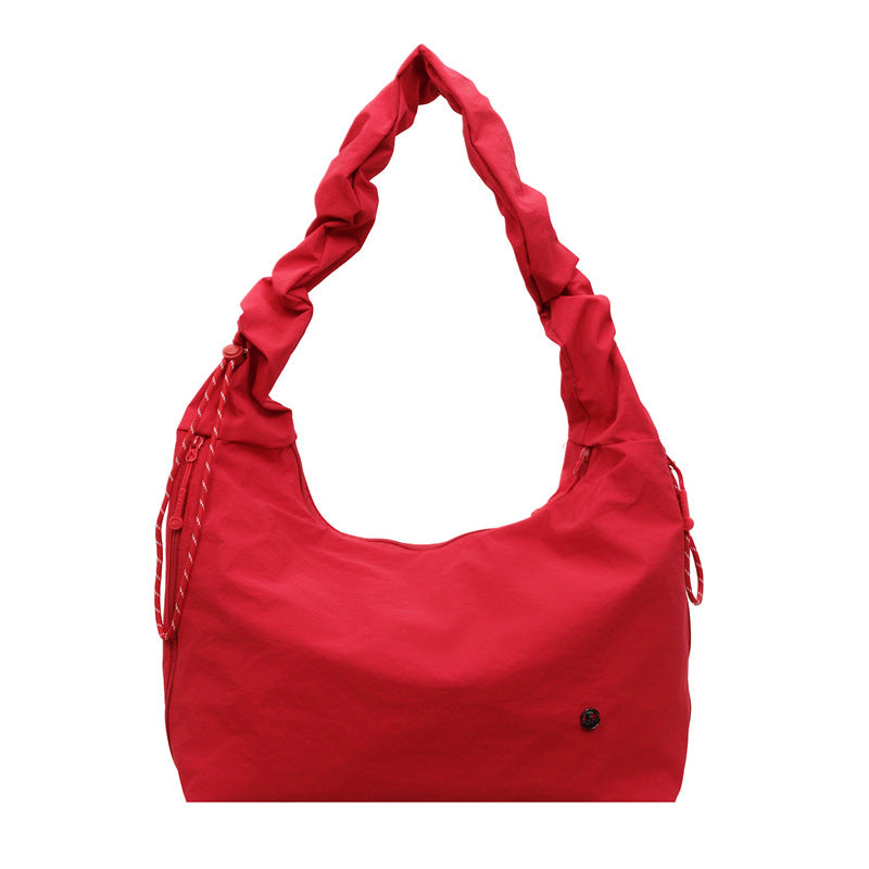 Women's Drawstring Design Solid Color Simple Large Capacity Women's Shoulder Bag