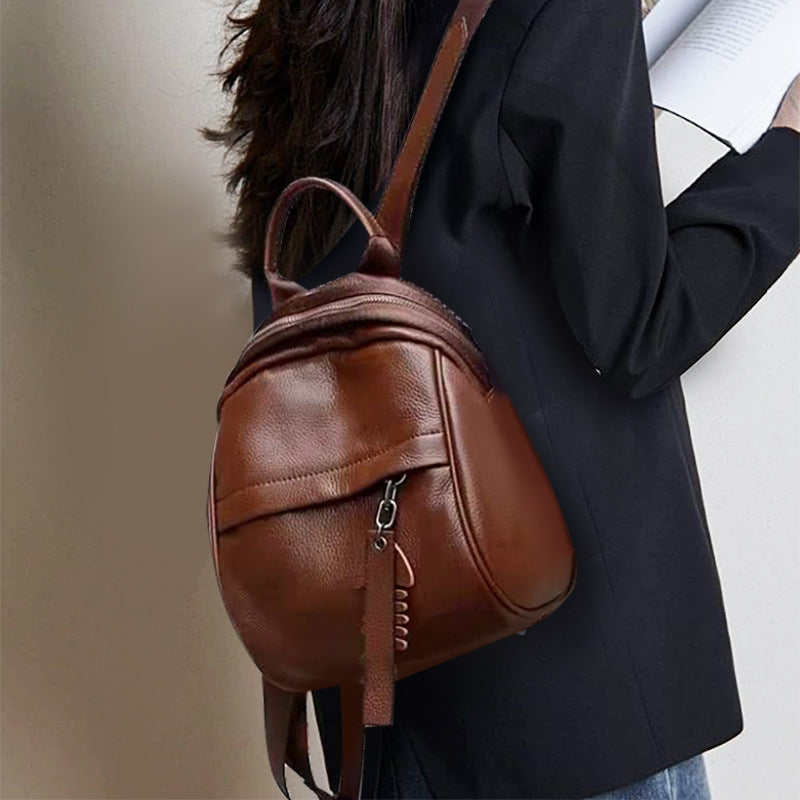 Women's Lightweight Soft Leather Simple Commuter High Sense Large Backpacks