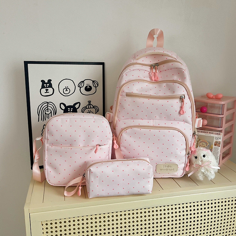 Junior High Cute Refreshing Polka Dot Large Leisure Backpack