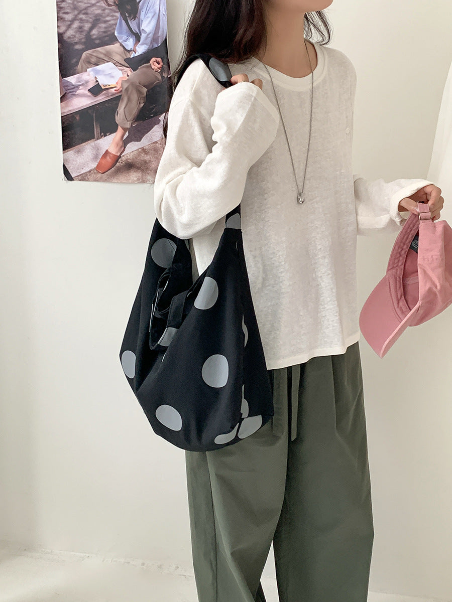 Women's Polka Dot Canvas Summer Trendy Korean Tote Bag