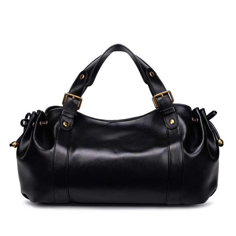 Women's Large Capacity Soft Leather Pleated Retro Commuter Women's Handbag