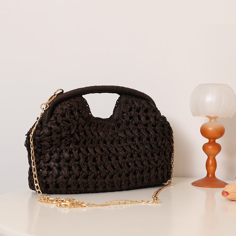 Clip Straw Woven Fashion Clutch Seaside Vacation Women's Shoulder Bag