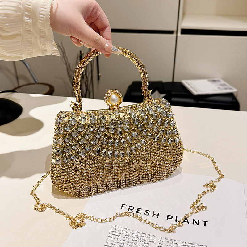 Fashion Rhinestone Western Style Chain Tassel Women's Shoulder Bag